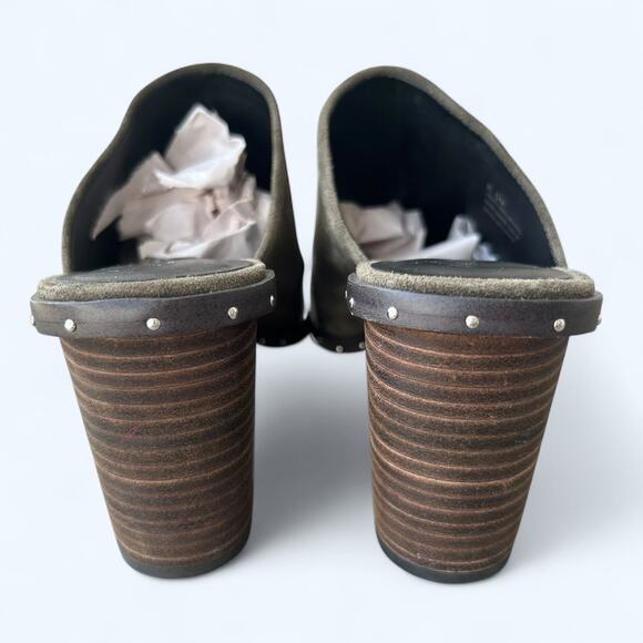 Rebecca Minkoff Green Suede Block Heel Studded Mule Shoe Women's size 6.5 M Fall - Picture 8 of 12